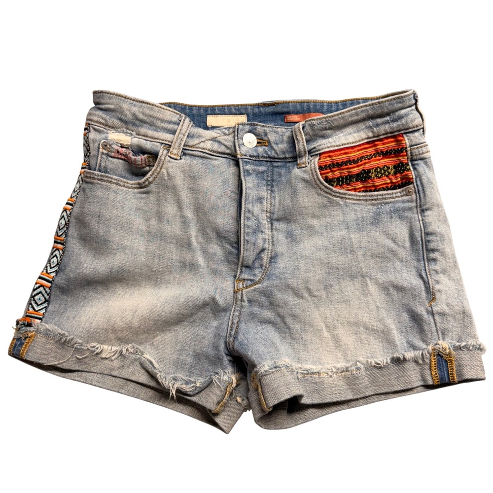 Pilcro and the Letterpress Boho Embroidered Denim Shorts Light Wash Size 26